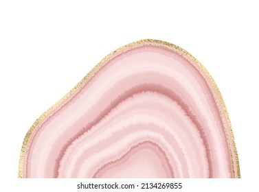 Agate slice frame design with gold border isolated on white background.