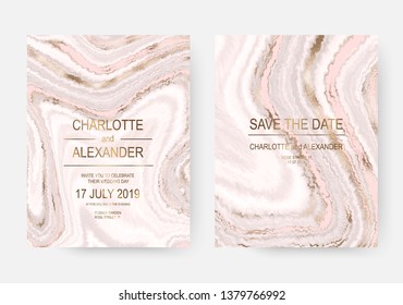 Agate rebanar tarjetas de diseño de invitación de boda con ondas doradas.