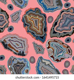 agate slices on pink background seamless pattern