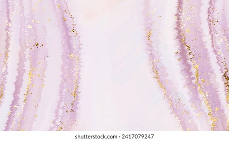 Agate stone background design with gold waves and glitter dust.