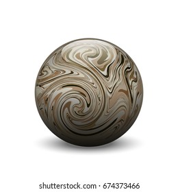 Agate stone ball, vector semiprecious gemstone, round cabochon with marble pattern on white