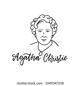 Agatha Christie lineares Sketch-Portrait einzeln auf weißem Hintergrund für Drucke, Grußkarten. Englischer Großschriftsteller.Vector handgezeichnet Illustration mit Buchstabentext.