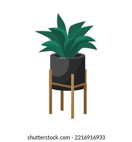 Agave or aloe in flowerpot flat vector illustration. Indoor houseplant for home or office, flower with green leaves in planter isolated on white background. Nature, urban jungle concept