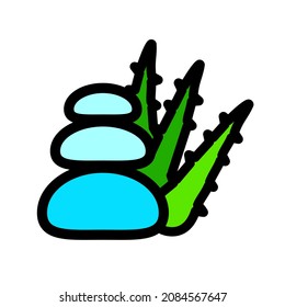 Agave aloe vera color line icon. Succulent leaves, cactus thorns. Green plant sprouts. Contour symbol. Vector color illustration isolated drawing.