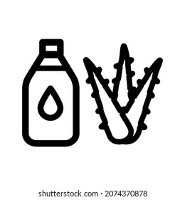Agave aloe vera cosmetics outline icon. Hydrating organic cosmetics. Cream, lotion or gel tube. Green succulent leaves logo. Sliced cactus thorns. Vector illistration isolated on white.