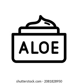 Agave aloe vera cosmetics outline icon. Hydrating organic cosmetics. Cream, lotion or gel tube. Green succulent leaves logo. Sliced cactus thorns. Vector illistration isolated on white.