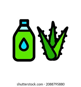 Agave aloe vera simple icon. Hydrating organic cosmetics. Cream, lotion or gel tube. Green succulent leaves logo. Sliced cactus thorns. Vector illistration isolated on white.