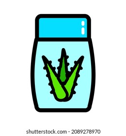 Agave aloe vera simple icon. Hydrating organic cosmetics. Spray cream, lotion or gel tube. Green succulent leaves logo. Sliced cactus thorns. Vector illistration isolated on white.