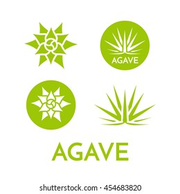 Agave plant green flower logo colorful vector illustration, symbol set