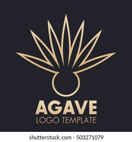 Agave plant logo template, gold on dark, vector illustration