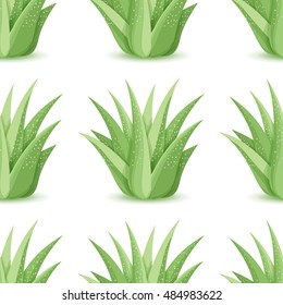 Agave - seamless pattern with desert plants. Nature floral background with green succulent leaf. Wallpaper with plantation of aloe. Vector illustration