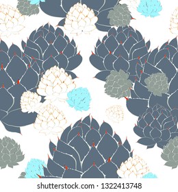Agave vector repeat pattern in white