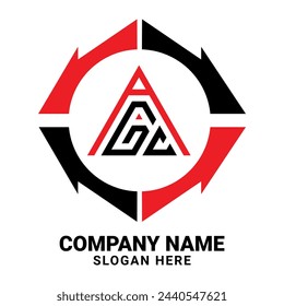 Diseño del logotipo de la letra del triángulo del AGC con forma del triángulo. Monograma de diseño de logotipo de triángulo AGC. Plantilla de logotipo de vector de triángulo AGC con color rojo. Logo triangular AGC simple,