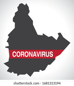 Agder NORWAY county map with Coronavirus warning illustration