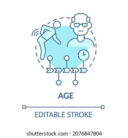 Age blue concept icon. Arthritis risk factor abstract idea thin line illustration. Senior people at higher risk of joint disease. Osteoarthritis. Vector isolated outline color drawing. Editable stroke