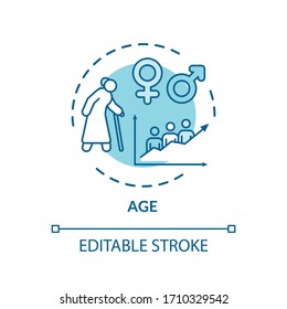 Icono de concepto de edad. Enfermedades cardiovasculares, riesgo de ECV para adultos mayores, ilustración de la delgada idea del envejecimiento. Problemas de salud cardíaca. Dibujo de color RGB con contorno aislado por vectores. Trazo editable