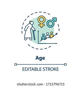 Age Concept Icon. Cardiovascular System Diseases, CVD Factors, Senility Idea Thin Line Illustration. Cardiac Health Problems, Risk Group. Vector Isolated Outline RGB Color Drawing. Editable Stroke