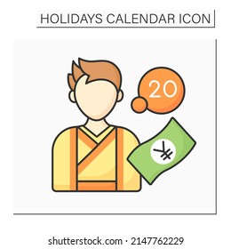 Age day color icon. Second Monday of January.Event for 20 years old citizen.Meeting in government buildings. Legal age. Holidays calendar concept. Isolated vector illustration