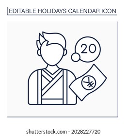Age day line icon. Second Monday of January.Event for 20 years old citizen.Meeting in government buildings. Legal age. Holidays calendar concept. Isolated vector illustration. Editable stroke