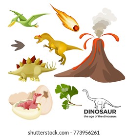 Age Of Dinosaurs Banner With Prehistoric Predators T-rex, Tyrannosaurus, Pterodactyl,