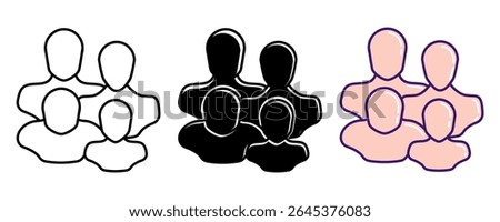 Age Diversity icon represented by some different age people Line, Filled, Color style.