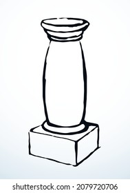 Age doric ornate marble rome travel temple decor carve pylon block plinth base podium set light wall view paper text space backdrop. outline black ink pen hand drawn logo concept doodle artist style