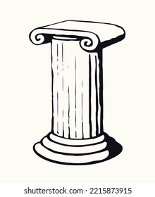 Age doric ornate marble rome travel temple decor carve pylon block plinth base podium set light wall view paper text space backdrop. outline black ink pen hand drawn logo concept doodle artist style