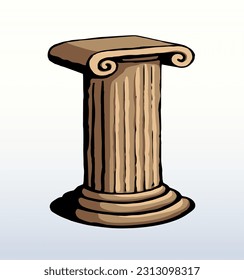 Age doric ornate marble rome travel temple decor carve pylon block plinth base podium set light wall view paper text space backdrop. outline black ink pen hand drawn logo concept doodle artist style