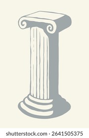 Age doric ornate marble rome travel temple decor carve pylon block plinth base podium set light wall view paper text space backdrop. outline black ink pen hand drawn logo concept doodle artist style