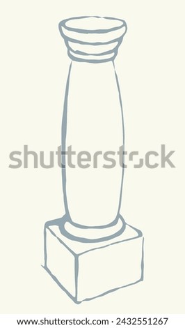 Age doric ornate marble rome travel temple decor carve pylon block plinth base podium set light wall view paper text space backdrop. outline black ink pen hand drawn logo concept doodle artist style