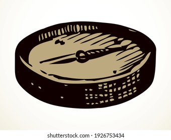 Age earth marine sea data hour arrow pointer dial object white text space backdrop. Outline black hand drawn camp point logo emblem banner. Concept design ancient art cartoon doodle engrave line style