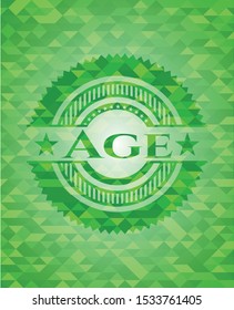 Age green emblem with mosaic background. Vector Illustration. Detailed.