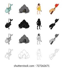 Age, history, study and other web icon in cartoon style.Tools, labor, stone, icons in set collection.