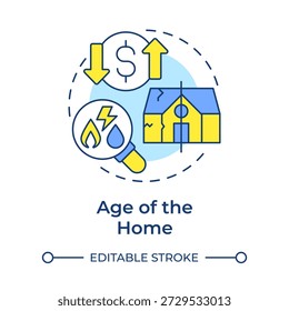 Age of the home multi color concept icon. Property damage, utility cost. Home insurance. Round shape line illustration. Abstract idea. Graphic design. Easy to use in presentation, booklet