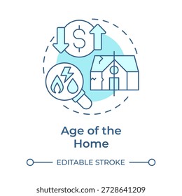 Age of the home soft blue concept icon. Property damage, utility cost. Home insurance. Round shape line illustration. Abstract idea. Graphic design. Easy to use in presentation, booklet