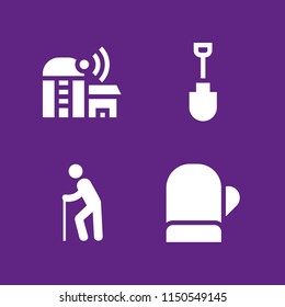 age icon. 4 age set with farming and gardening and old man walking vector icons for web and mobile app