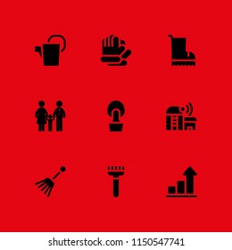 age icon. 9 age set with growth, family group and farming and gardening vector icons for web and mobile app