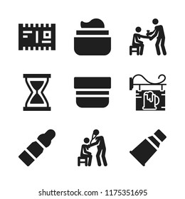 age icon. 9 age vector icons set. signage, postcard and sand clock icons for web and design about age theme