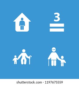 Age icon. collection of 4 age filled icons such as old man with child, 3 allowed. editable age icons for web and mobile.