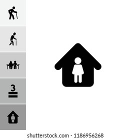 Age icon. collection of 6 age filled icons such as man in home, old man, old couple. editable age icons for web and mobile.