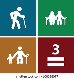 Age icons set. set of 4 age filled icons such as 3 allowed, old man, old man with child