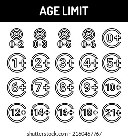 Age limit 0-21 plus line icons set. Isolated vector element. Outline pictograms for web page, mobile app, promo. Editable stroke.