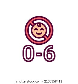 Age limit 0-6 line color icon.  Isolated vector element. Outline pictogram for web page, mobile app, promo
