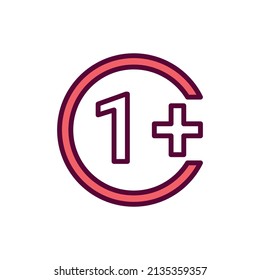 Age limit 1+ line color icon.  Isolated vector element. Outline pictogram for web page, mobile app, promo