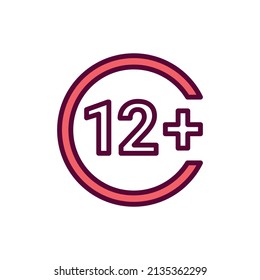 Age limit 12+ line color icon.  Isolated vector element. Outline pictogram for web page, mobile app, promo