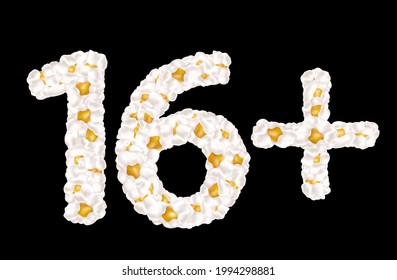 Age limit 16 plus. Vector illustration made up of airy popcorn