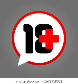 Age limit 18 plus round red and white sign. contact point or location icon 