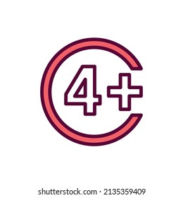 Age limit 4+ line color icon.  Isolated vector element. Outline pictogram for web page, mobile app, promo