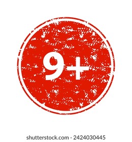 Age limit 9 for kids content rubber stamp. Vector of prohibition and allowed for kids toy or movie, button 9 restriction, illustration of limit content, warning years