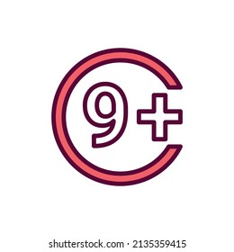 Age limit 9+ line color icon.  Isolated vector element. Outline pictogram for web page, mobile app, promo